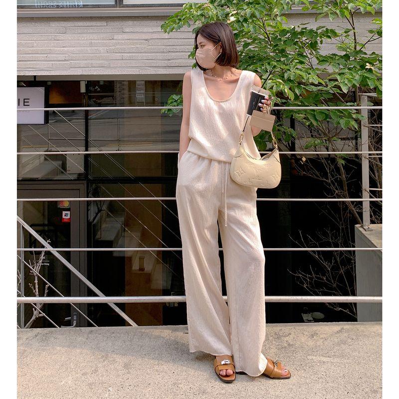 Lickysenior In Stock Timeless Suit Vest Women's Summer High Waist Thin Loose Casual Pants Two-piece Set