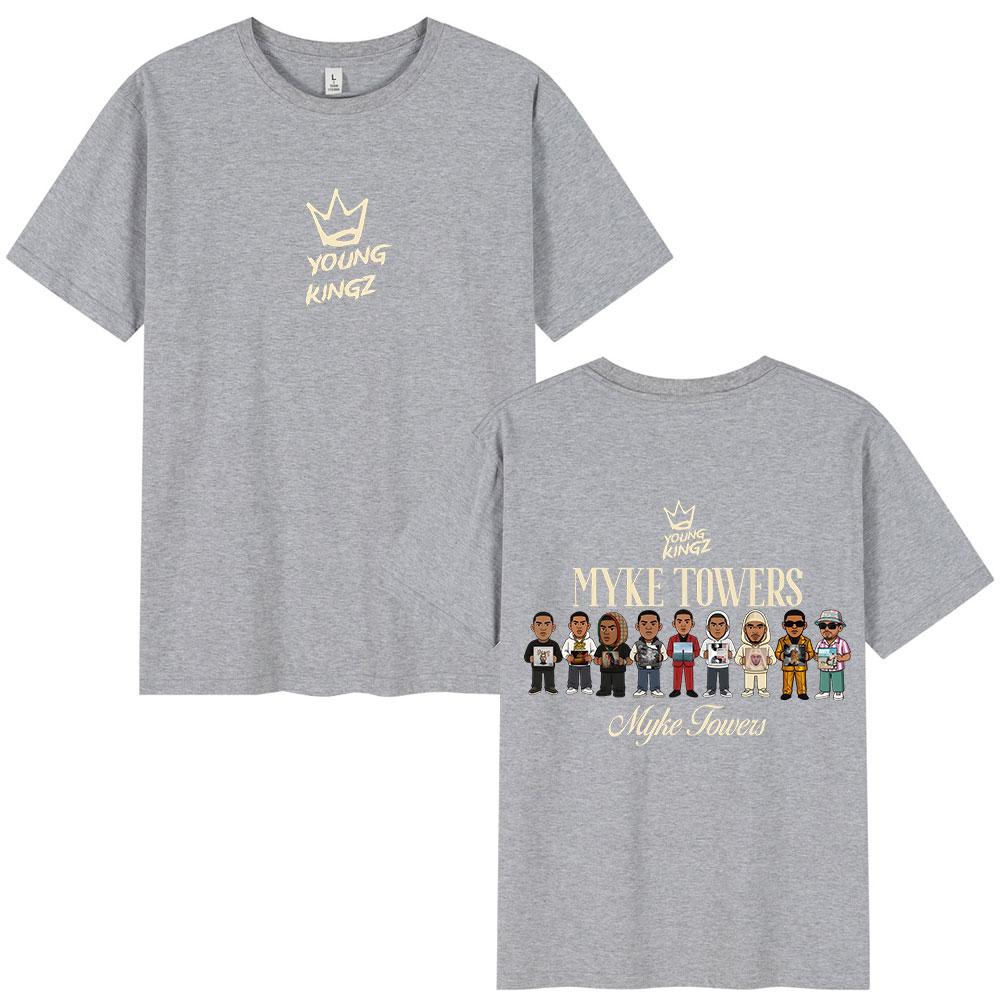 Rapper Myke Towers Album Cover Tshirts Unisex Women Fashion Hip Hop Oversized T Shirt Cotton Loose Short Sleeve Tshirt Streetwear