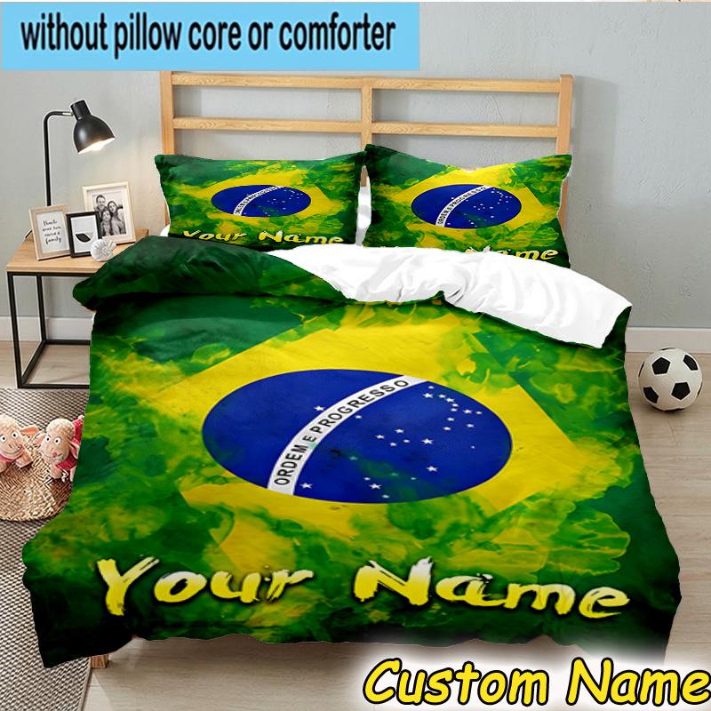 Custom Name Brazil Bedding Set 3PCS Duvet Cover Closure Includes 1 Duvet Cover & 2 Pillowcases for All Seasons Bedroom Decor