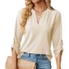 Autumn Winter Women's V-neck Button Solid Color Long Sleeved Loose T-shirt Top