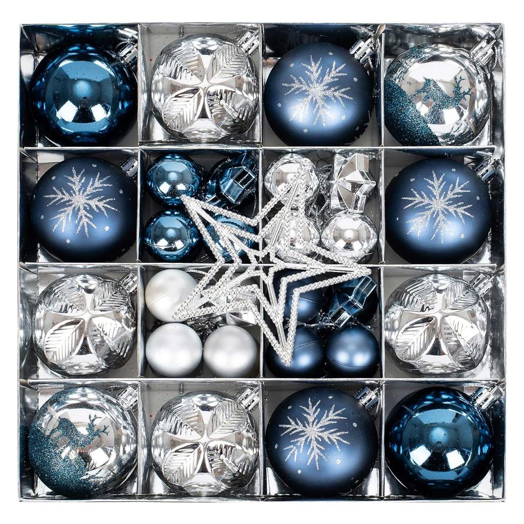 45-piece Christmas Tree Ornament Set, Navy Blue And Shatterproof Spheres And Stars, Suitable For Christmas Tree Decorations And Table Decorations.