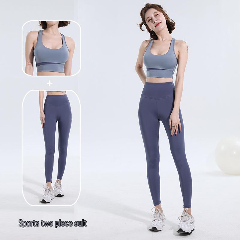 Цветной блок Комплект для йоги с высокой талией и контролем живота: Противоударный, Утягивающий талию и Подтягивающий бедра комплект с ощущением обнаженности