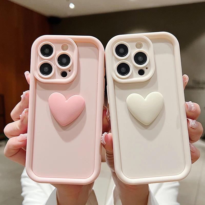 Милый 3D Розовый Силиконовый Чехол-Сердечко для iPhone 16 15 Pro Max 16E 11 12 13 14 15 17 Pro Max 14 Plus 17 Air Матовый Чехол