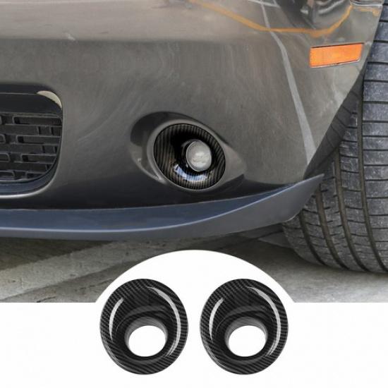 2x Carbon Fiber Front Fog Light Lamp Trim Decor Cover for Dodge Challenger 2015+