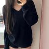 Korean Style Loose Black Knit Collar Sweater Pullover