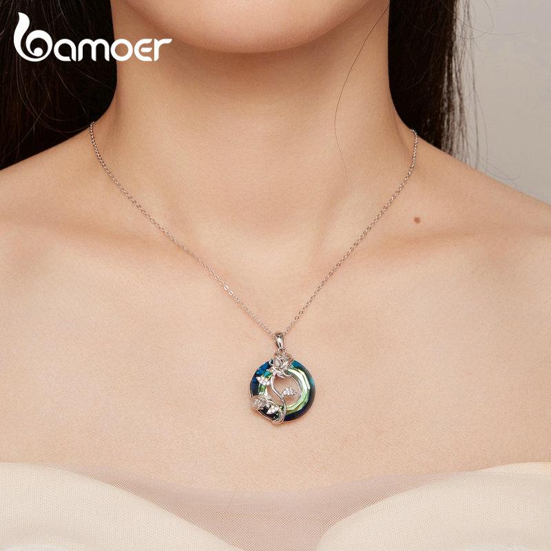 BAMOER стерлингового серебра 925 пробы кольцо ангела глаз дьявола кулон ожерелье Древо жизни шейная цепочка для женщин ювелирные изделия с платиновым покрытием
