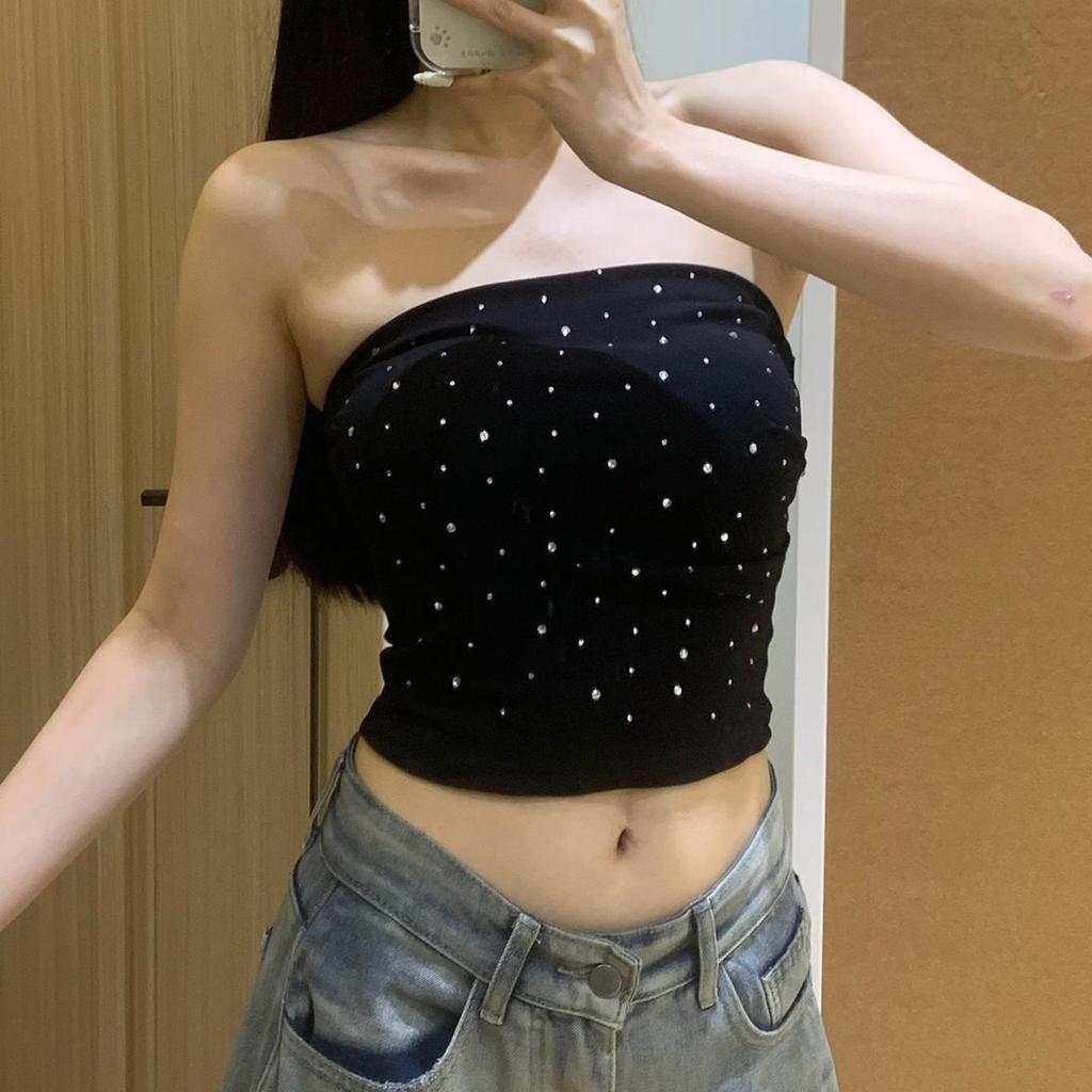 Горячий стразовый облегающий бандажный топ-майка - Женская летняя одежда для дома и улицы