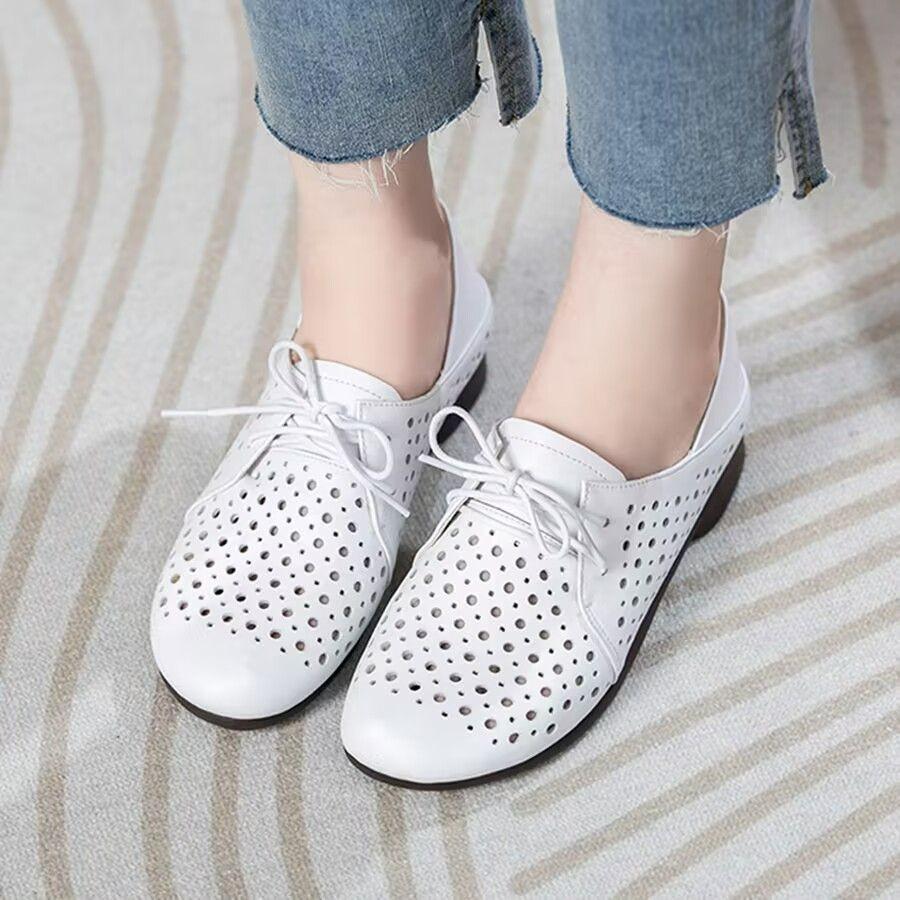 Летние новые женские туфли на мягкой подошве с низким каблуком, туфли на плоской подошве, дышащие туфли на плоской подошве P545