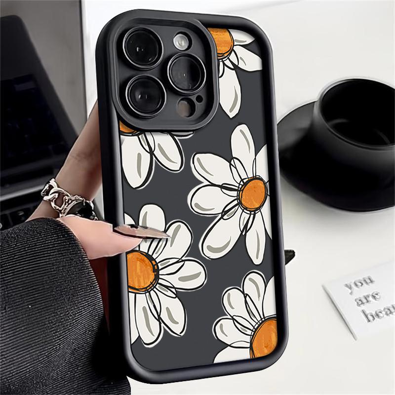 Ударопрочный чехол с цветочным узором для iPhone 16 Pro Max 15 14 Pro 13 12 11 XS XR 8 7 силиконовый матовый противоударный мягкий бампер из ТПУ