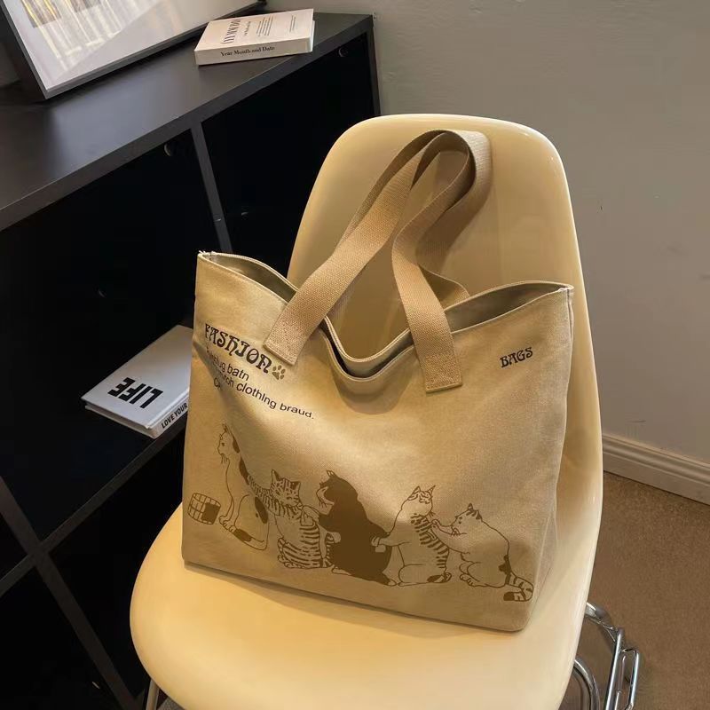 Casual Large Capacity Shoulder Bags Shopper Canvas Letter Fashion Harajuku Zipper Print Ulzzang Handbags Cheap Women