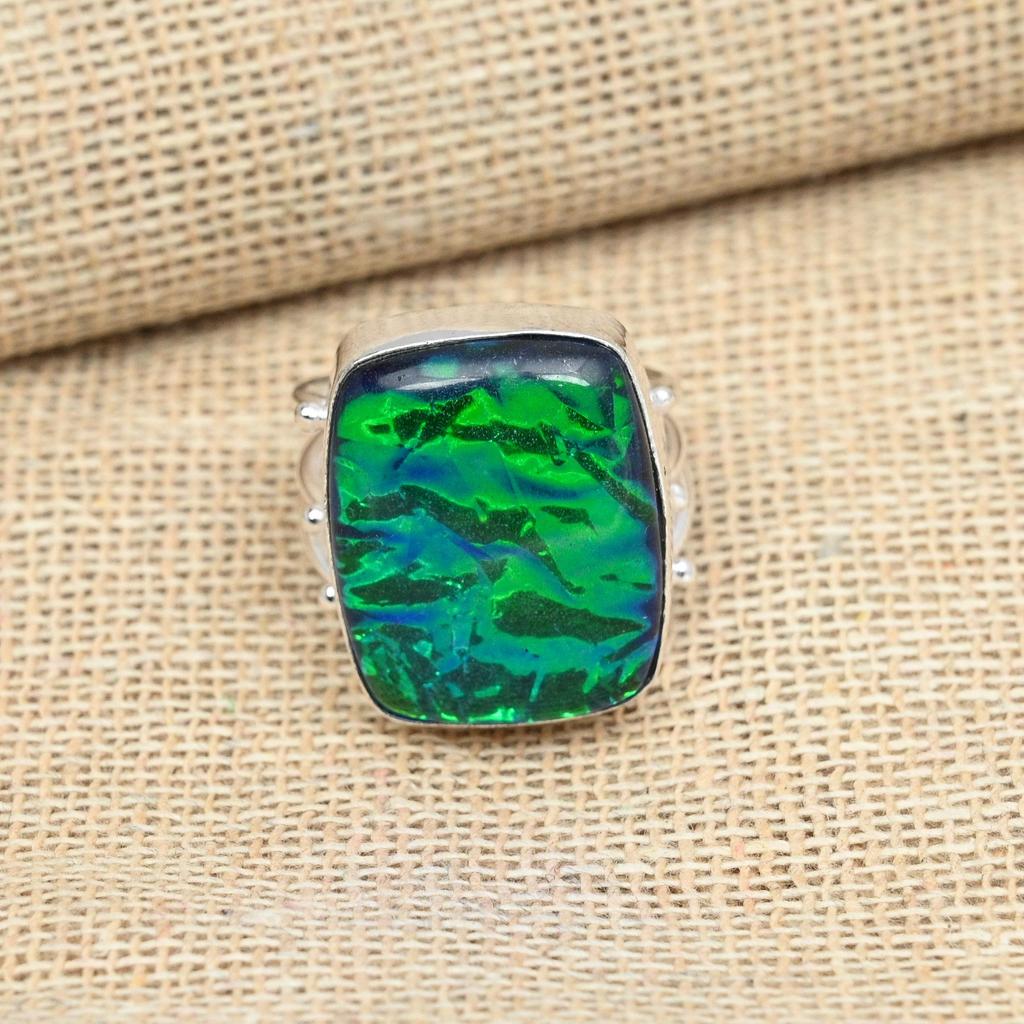 Отличное ювелирное кольцо ручной работы из стерлингового серебра 925 пробы с синим тройным опалом и драгоценным камнем