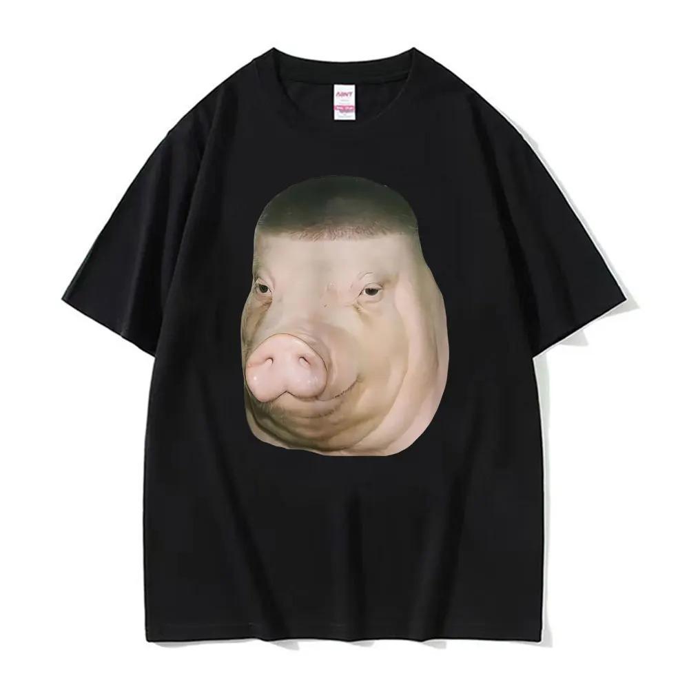 Funny Fade Buzz Haircut Pig Tshirt Crazy Expression Short Sleeve Unisex Harajuku Hip Hop Streetwear