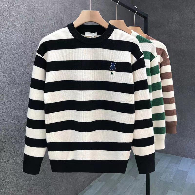 Fashion Striped Crewneck Sweater Women Slim Fit Knit Base Top Warm Versatile Winter Casual