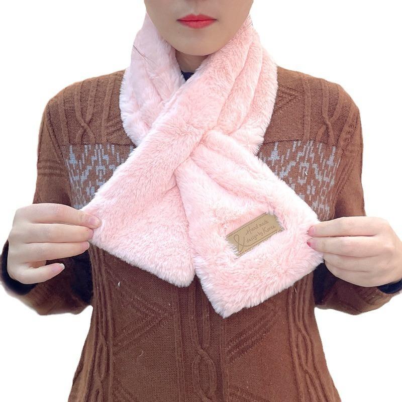 Autumn and Winter New Imitation Rabbit Fur Scarf Women's Versatile Thickened Warm Solid Color Plush Rex Rabbit Fur Scarf