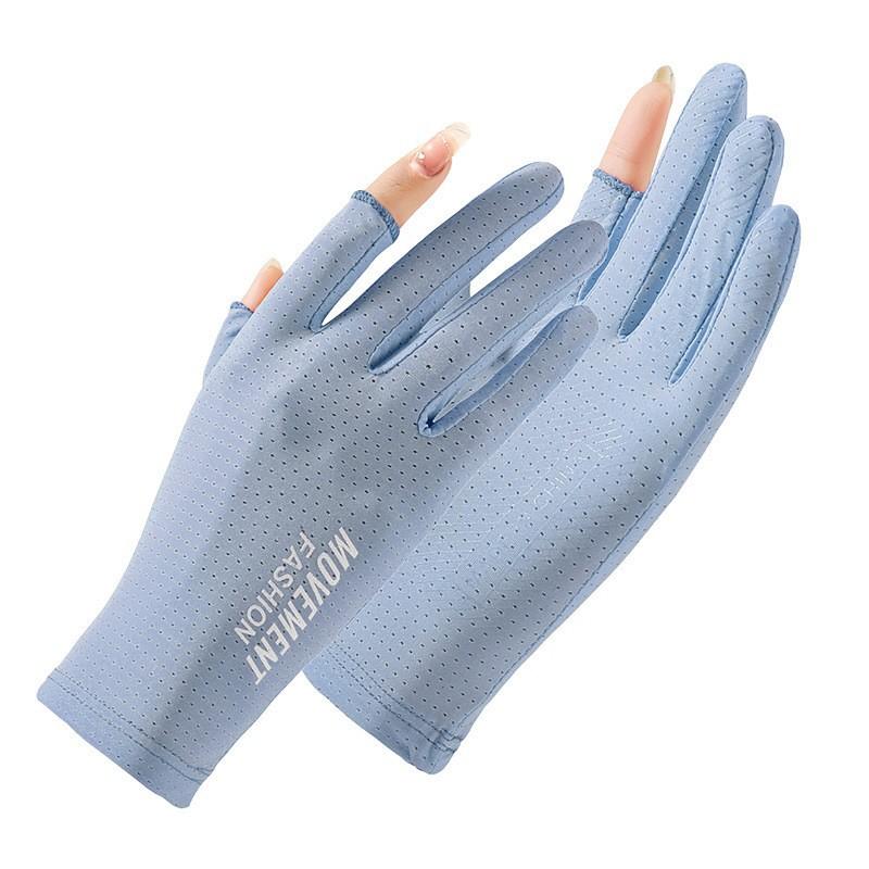 Women's Sunscreen Gloves Summer Outdoor Cycling Sports Driving Thin Ice Silk Sunshade Breathable Two-finger Fishing Gloves