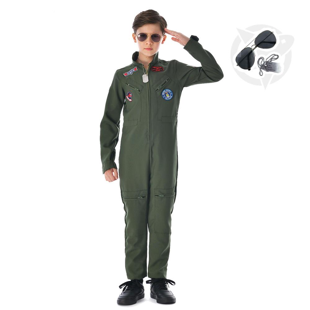 Boys Military Pilot Halloween Costume Retro Cosplay Airforce Uniform Children Flight Suits Army Jumpsuit