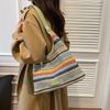 Chic Striped Woven Shoulder Bag for Girls Women Large Capacity Summer Beach Straw Tote Bag for Everyday & Vacation Use KTY