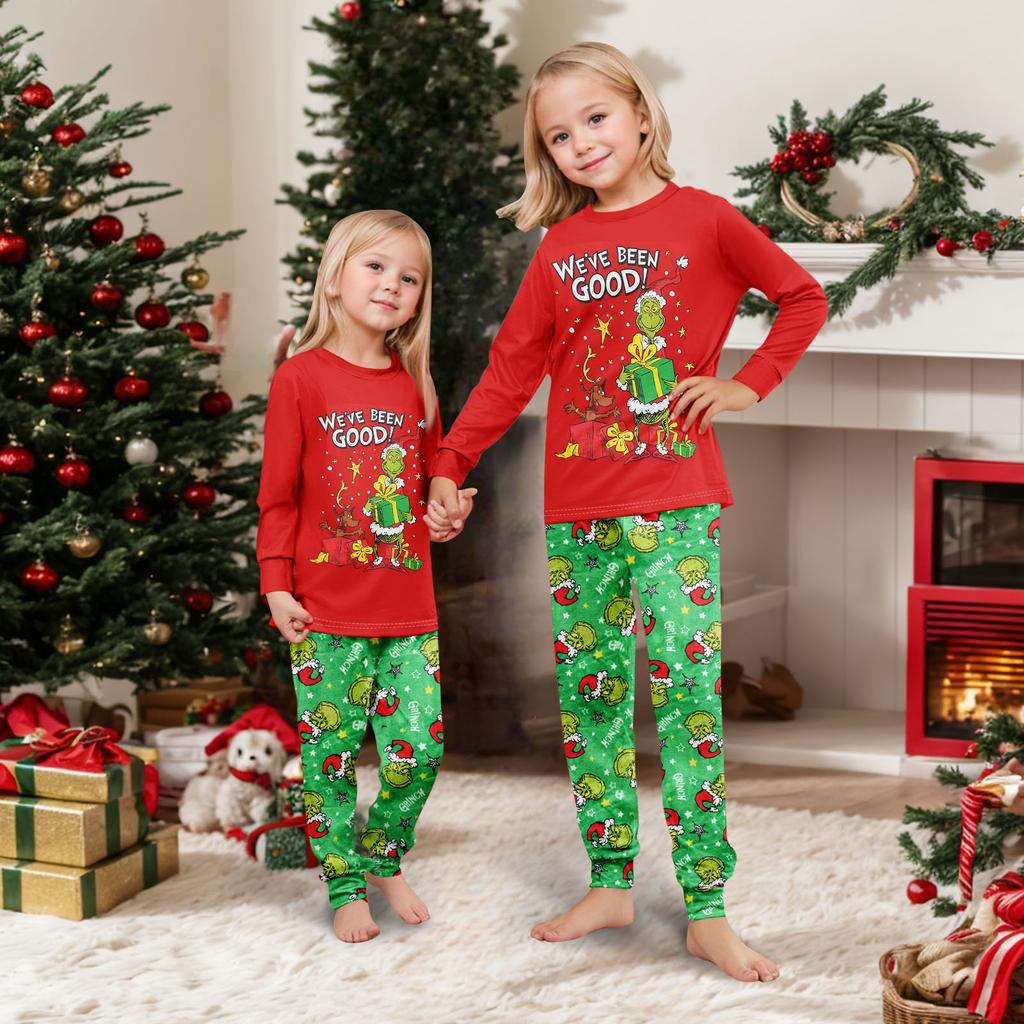 Christmas Print Cute Family Set Pajamas, Home Clothes, Family Set Long Sleeve Top Pants Set