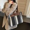 High-capacity Feminine Striped Canvas Bag  New Pattern  Fashionable Color  Collision  Travel Bag  Versatile