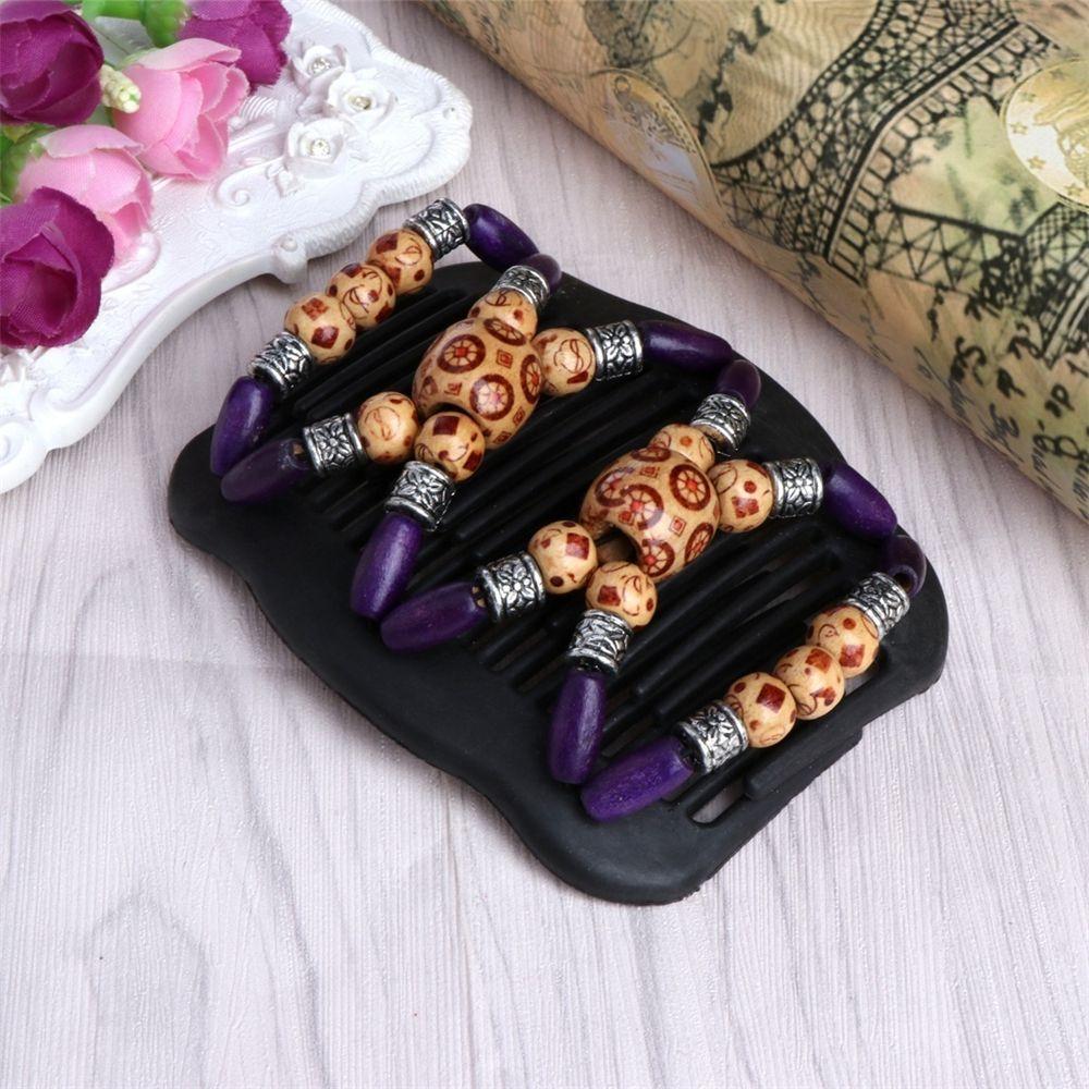 Easy Flower Butterfly Hair Accessories Stretchy Wood Beads Double Magic Hair Comb