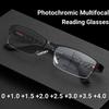 Men Square Metal Photochromic Reading Glasses Large Frame Multifocal Glasses Blue Light Blocking Eye Protection Eyeglasses