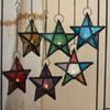 Beautiful European Vintage Iron Art Colorful Glass Wind Lantern Star Candle Holder For Home Decor