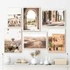 Classic Beige Nordic Desert Hot Air Balloon Cityscape Poster Canvas Paintings Wall Art Pictures Home Decor
