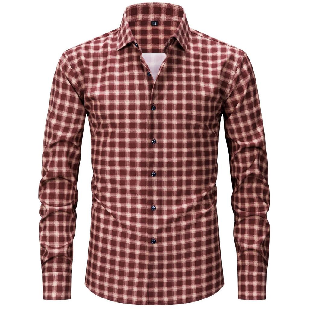 Мужская эластичная клетчатая полосатая рубашка с длинным рукавом большого размера, мужская рубашка на пуговицах светлого цвета с квадратным воротником и цифровой печатью