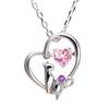 Necklace Heart Cat Dancing Stone Silver Selectable Birthstone Pink February Amethyst [Future Angel] Women's [Baby Color]