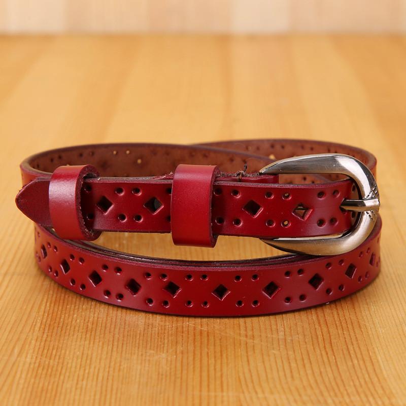 Ladies Genuine Leather Skinny Belt For Casual Wear With Metal Pin Closure