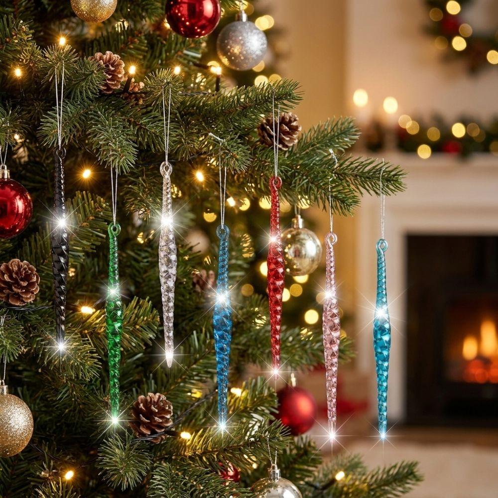 12Pcs Acrylic Clear Christmas Tree Icicle Ornaments Xmas Tree Hanging Decor Holiday Festive