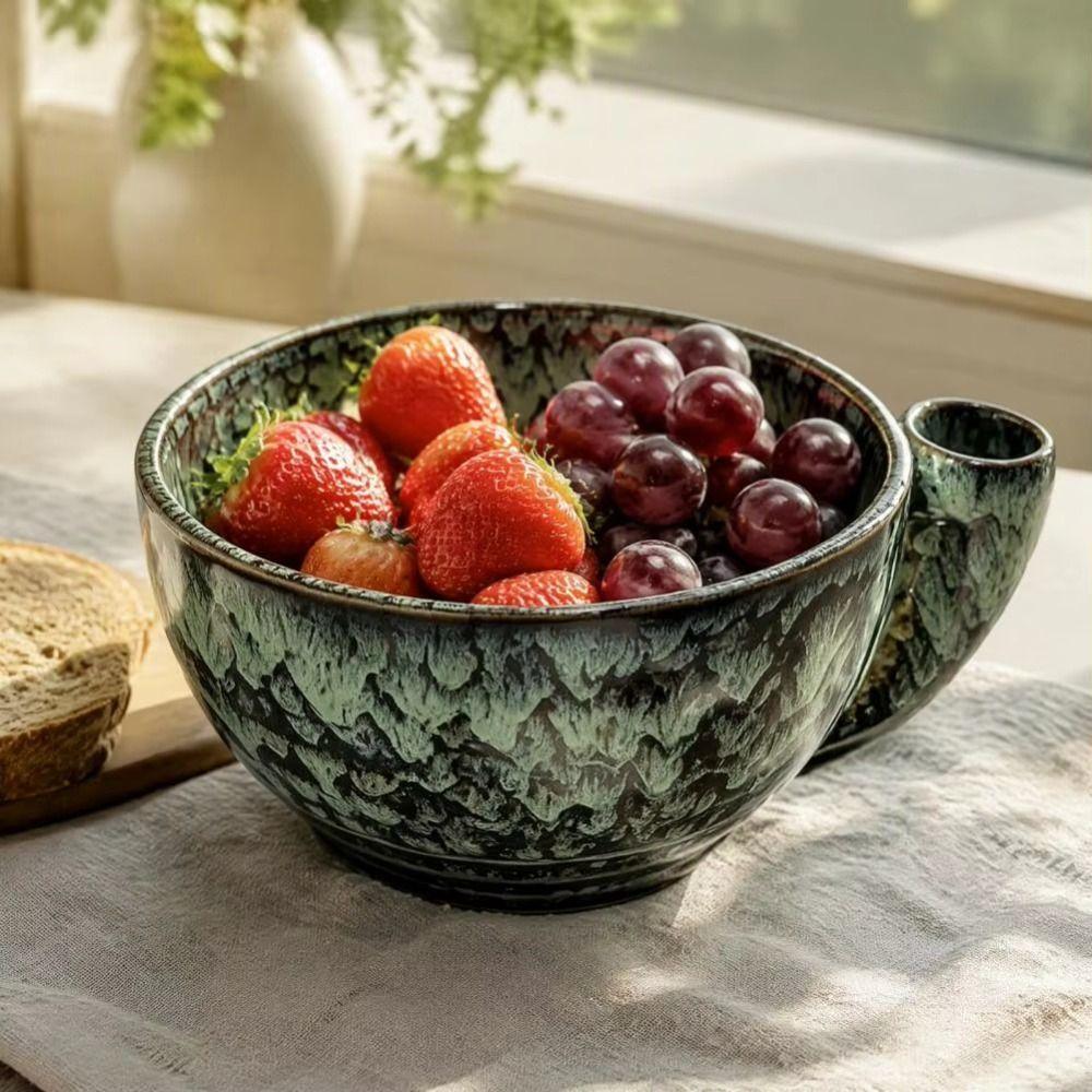 Auto Swirl Fruit Washing Bowl Drain Holes Vegetable Colander Ceramic Swirling Berry Bowl Berries