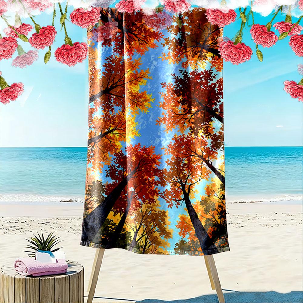 Autumn Forest with Blue Sky A must-have beach towel for beach travel