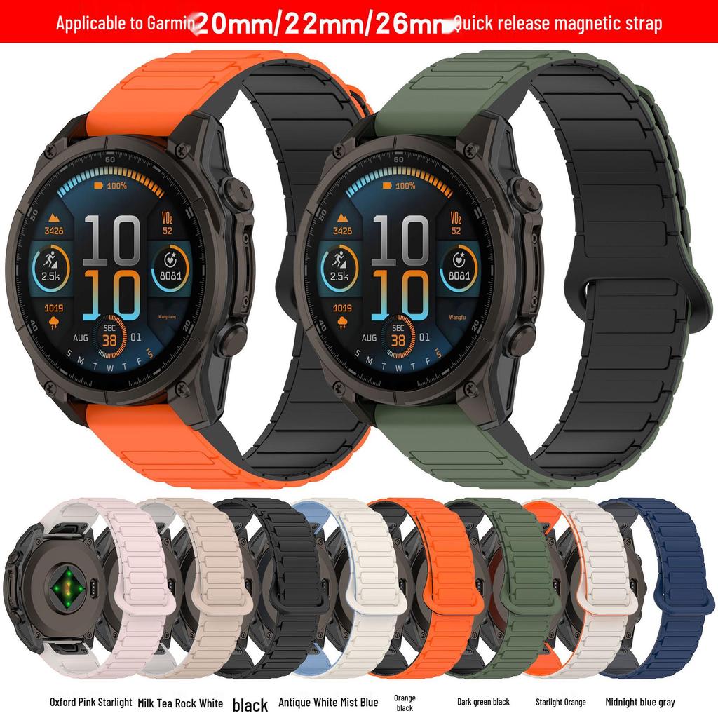 Two-Color Magnetic Quick-Release Silicone Watch Band for Garmin Fenix 8/7X/7S/6X/5S Plus