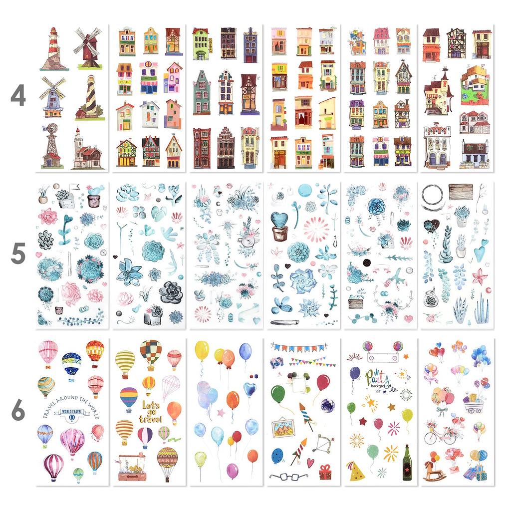 Декоративный набор наклеек для взрослых, дизайны 72 листа, 12 тем, японские бумажные наклейки, различные декоративные наклейки, самоклеящиеся наклейки, граффити-патчи