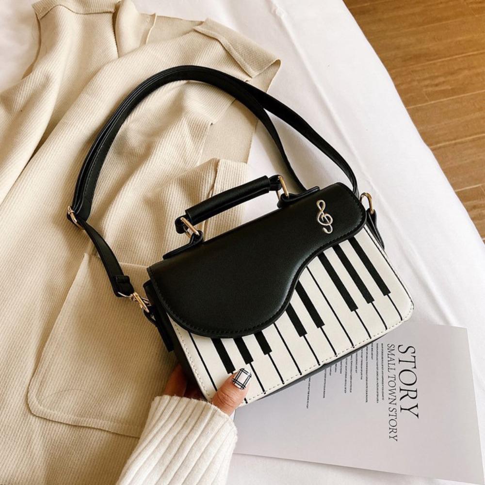 Vintage Mini Square Bag Crossbody PU Leather Bag Trendy Piano Pattern Shoulder Bag Unisex