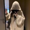 Hooded Sweater Jacket Women's Autumn and Winter Loose Lazy Wind Soft Waxy Medium and Long Knitted Cardigan Top Women