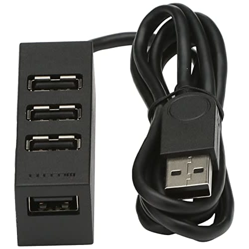 ELECOM USB Hub 2.0 Self-Powered 4 Ports Functional 1m MacBook/Surface Pro/Chromebook and Other Laptops Compatible with Nintendo Switch Black U2H-TZ427