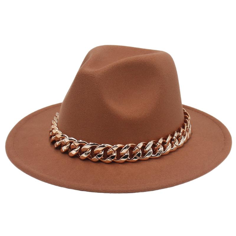 Джазовая шляпа Большая золотая акриловая цепь Цилиндр Фетровая шляпа Федора