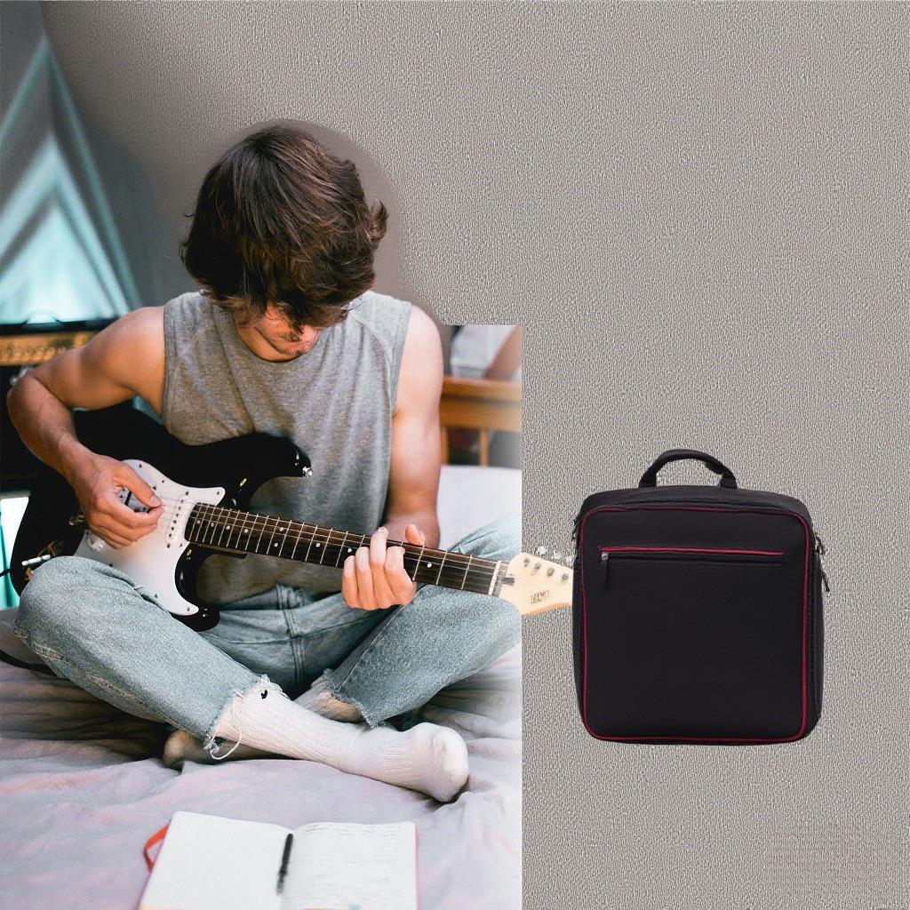 Effect Pedal Bag Guitar Pedal Board Carry Bag Oxford Cloth Portable Zipper Handbag Shoulder Bag with Detachable Strap Black