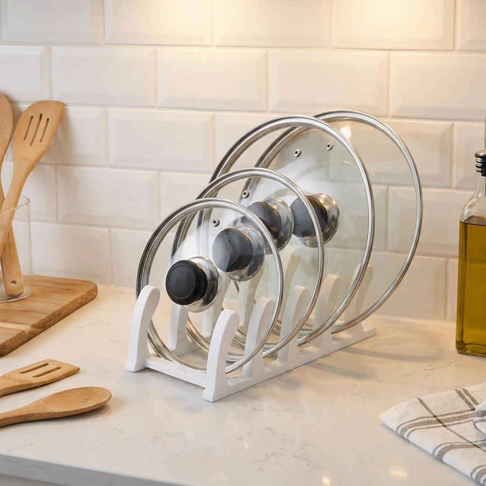 Plastic Pot Lid Rack Large Capacity Vertical Pan Lid Storage Rack for Kitchen
