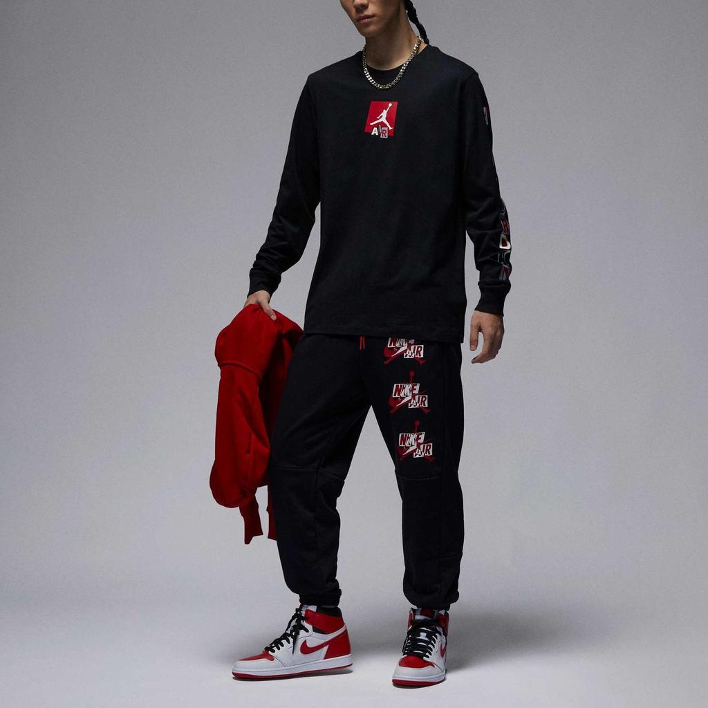 Jordan Спортивная повседневная футболка с круглым вырезом и длинным рукавом с принтом, мужские топы, черные FD7018-010