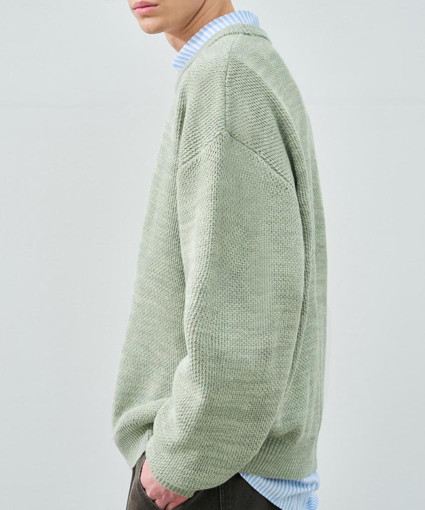 DRAW FIT Oversized Mixed Pullover Knit [Sage Green]