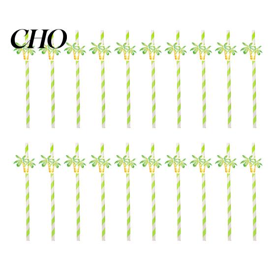 Picnic Disposable Straws 20Pcs Paper Straws, Hawaiian Palm Tree Party Drink Virgin Wood Pulp Cocktail Green Coconut Summer Decor Safe for Children