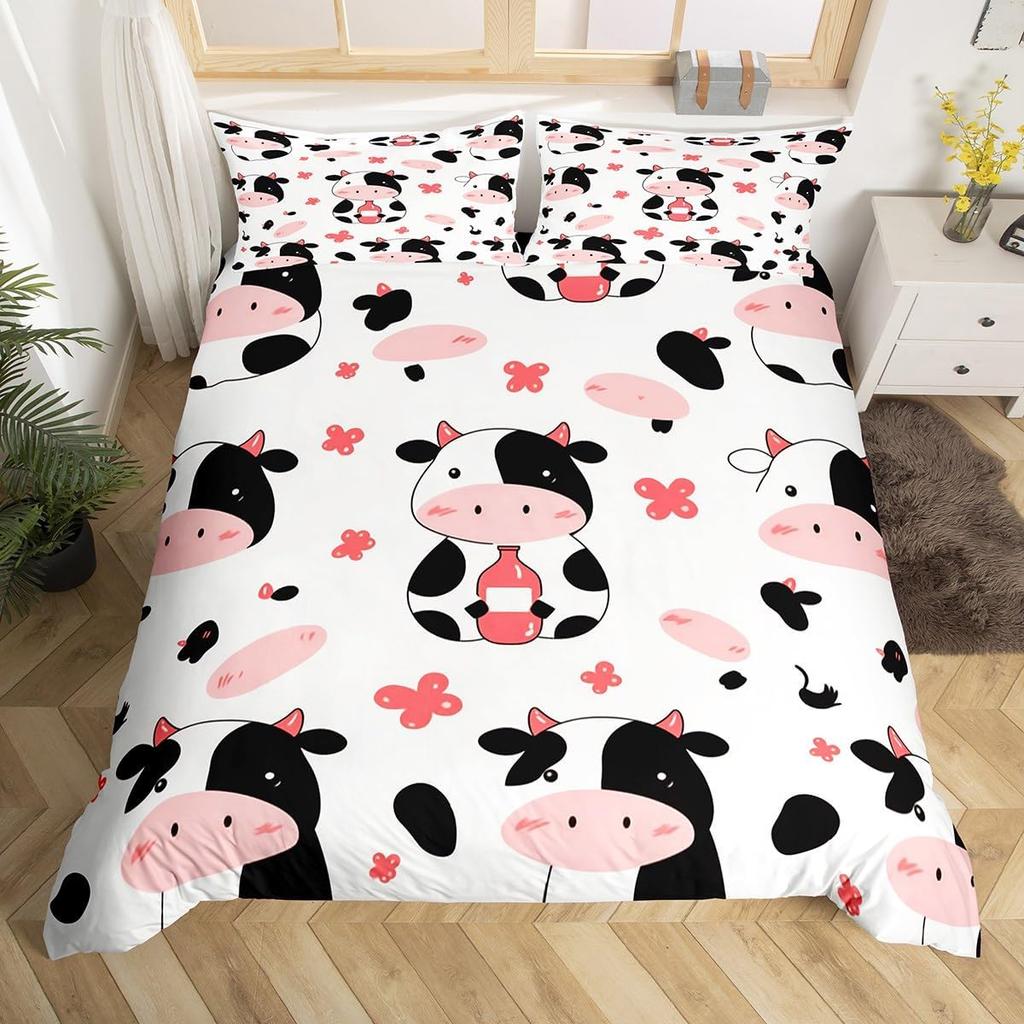Мультяшная корова Постельное белье Пододеяльник Твин Кинг Сельскохозяйственное животное Декорация комнаты на День Святого Валентина Микрофибра Комплект постельного белья
