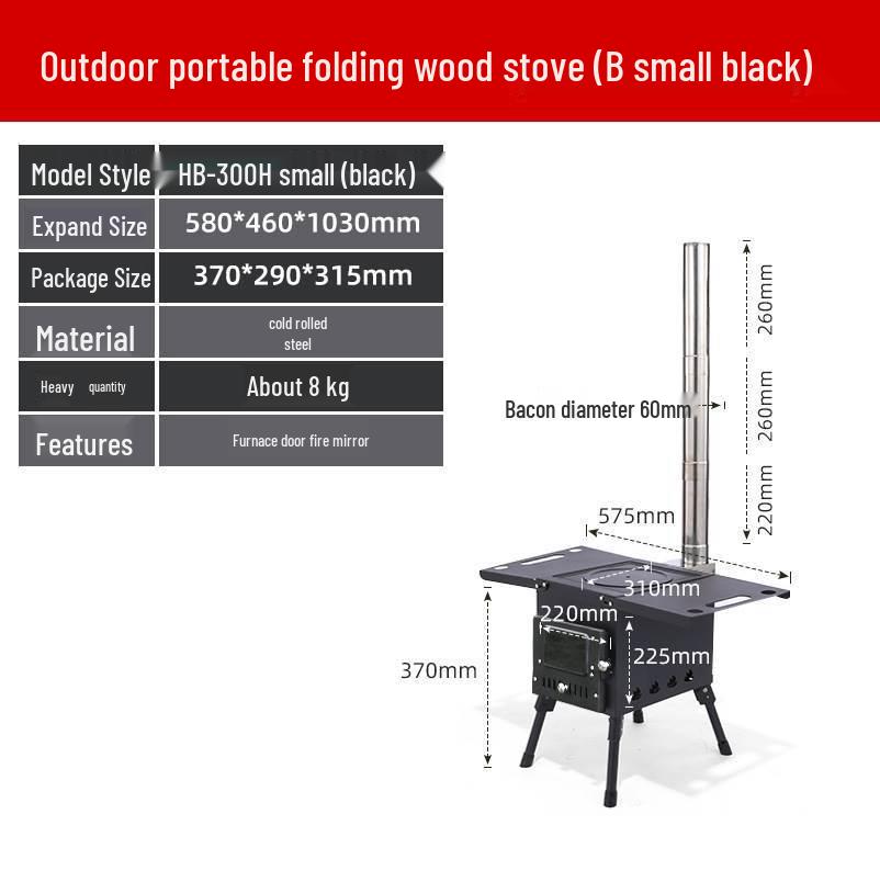Portable Outdoor Cassette Stove: Camping Heater, Firewood Stove, Barbecue Grill, Chimney Oven, Stainless Steel.