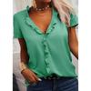 Women's Spring and Summer Solid Colour Ruffle Blouse Top Short Sleeve Shirt