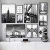 Modern New York London Paris Sydney City Landmark Landscape Poster Black and White Canvas Painting Wall Art Pictures Home Decor