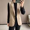 Women Business Vest Turn-down Collar Single Button Closure Sleeveless Mid Length Formal Office Attire Solid Color Cardigan Waistcoat Workplace Outfit