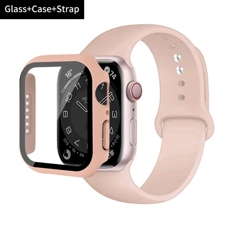 Стекло+корпус+ремешок для Apple Watch band 44 мм 45 мм 42 мм 41 мм 40 мм 38 мм Силиконовый ремешок для часов браслет iWatch series 8 9 7 6 5 4 3 SE